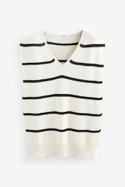 Ecru/Black Stripe Knitted V-Neck Tank Top - Image 1 of 1