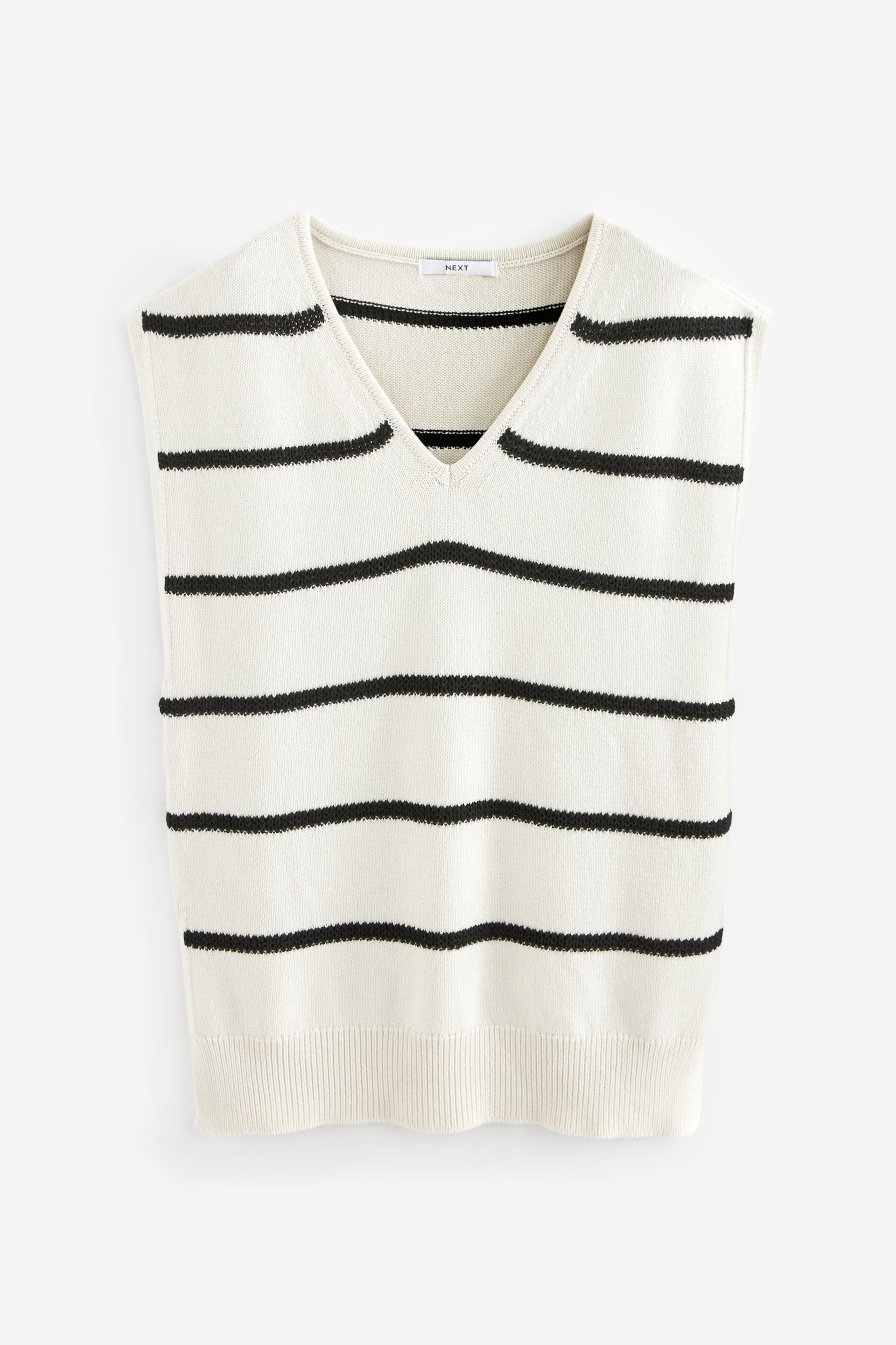 Ecru/Black Stripe Knitted V-Neck Tank Top - Image 1 of 1