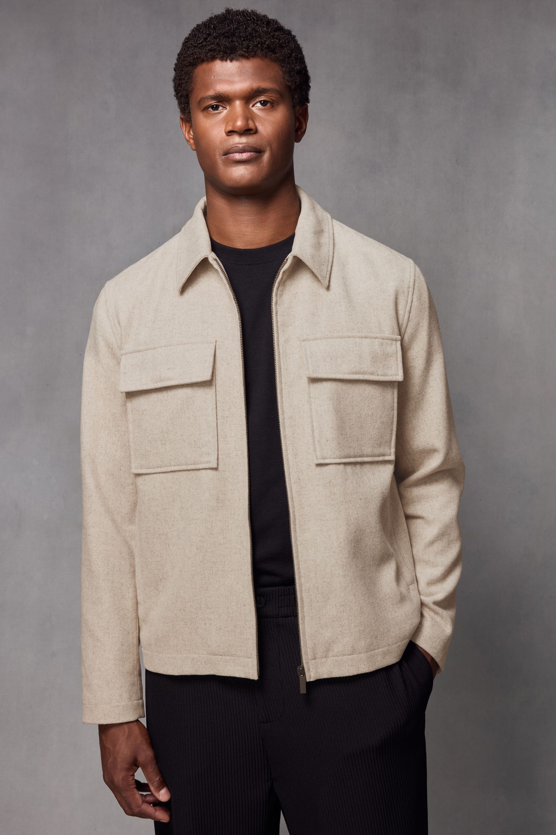 NEXT Ecru Cream Wool Blend Shacket medium Mens