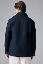 Navy Blue Texture Four Pocket Padded Coat with Wool - Image 3 of 11