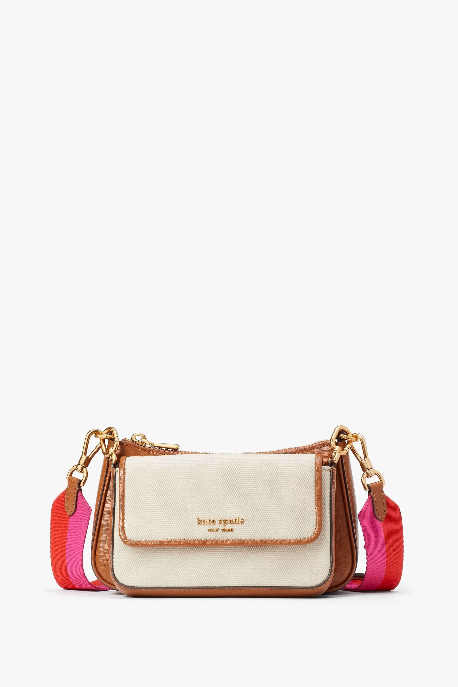 Buy Kate Spade New York Double Up Cream Brown Racing Stripe Canvas Crossbody Bag from Next Luxembourg