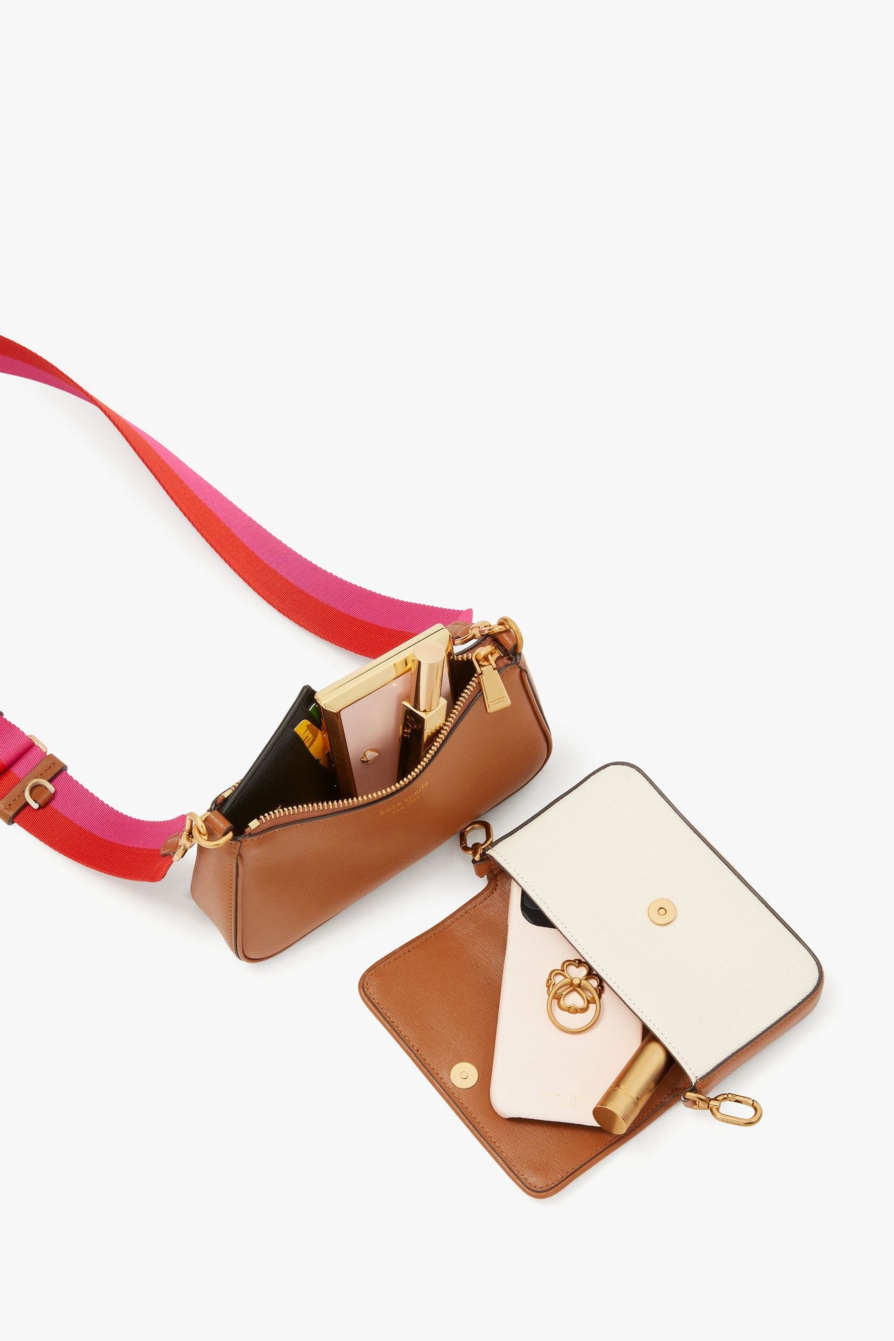 Buy Kate Spade New York Double Up Cream Brown Racing Stripe Canvas Crossbody Bag from Next Ireland