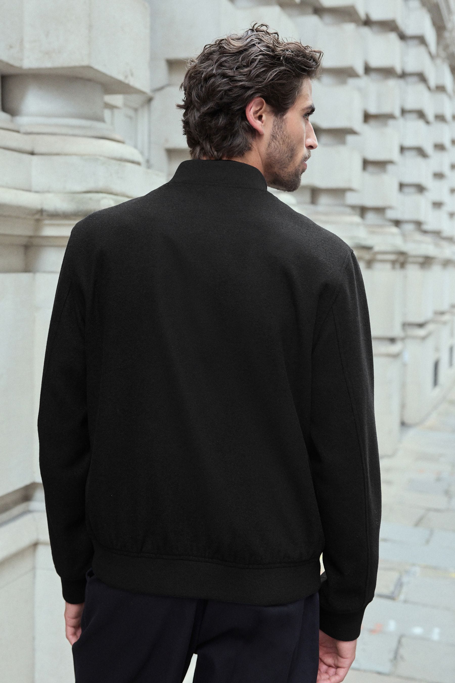 NEXT Black Wool Blend Lightweight Bomber Jacket medium Mens