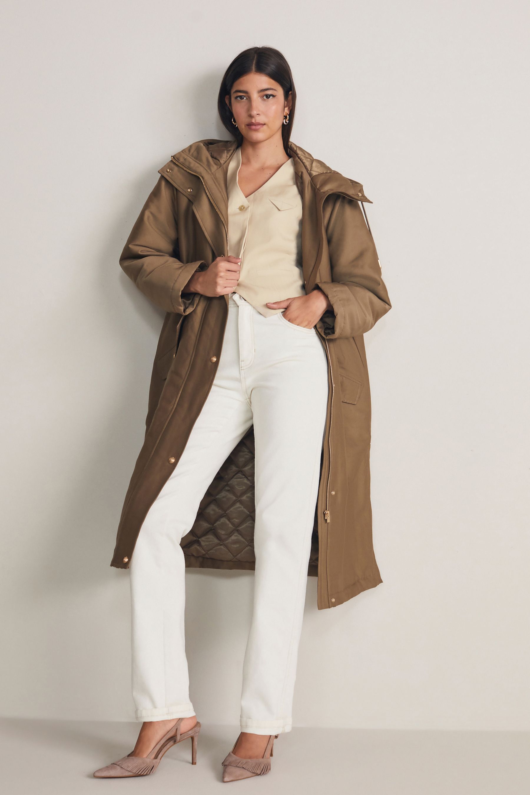 Fawn Brown Quilt Lined Parka Jacket