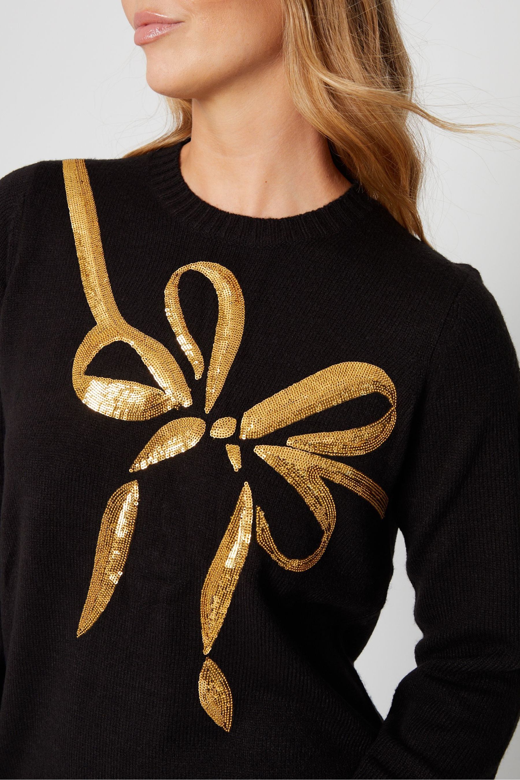 Threadbare Black Crew Neck Knitted Christmas Jumper Dress 14 Womens