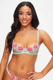 Ann Summers Blue Caged Rose Floral Embroidery Non Padded Balcony Bra - Image 1 of 5