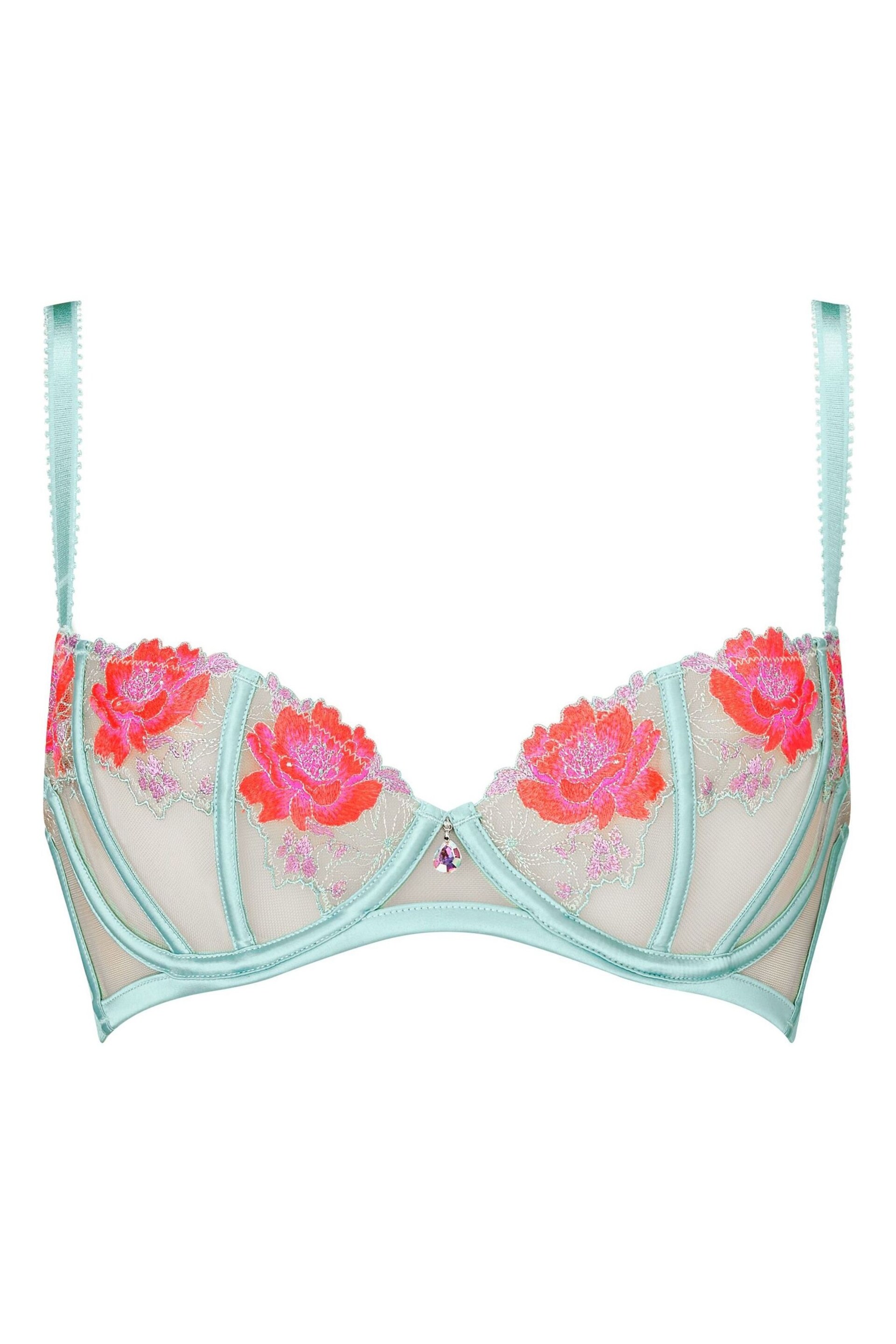 Ann Summers Blue Caged Rose Floral Embroidery Non Padded Balcony Bra - Image 4 of 5