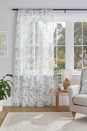 Green Isla Floral Printed Slot Top Unlined Sheer Panel Voile Curtain - Image 2 of 3