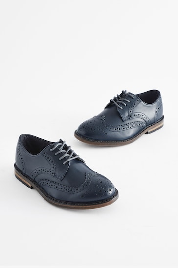 Navy Wide Fit (G) Leather Brogues