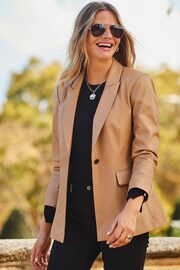 Sosandar Brown Petite Faux Leather Blazer - Image 3 of 6