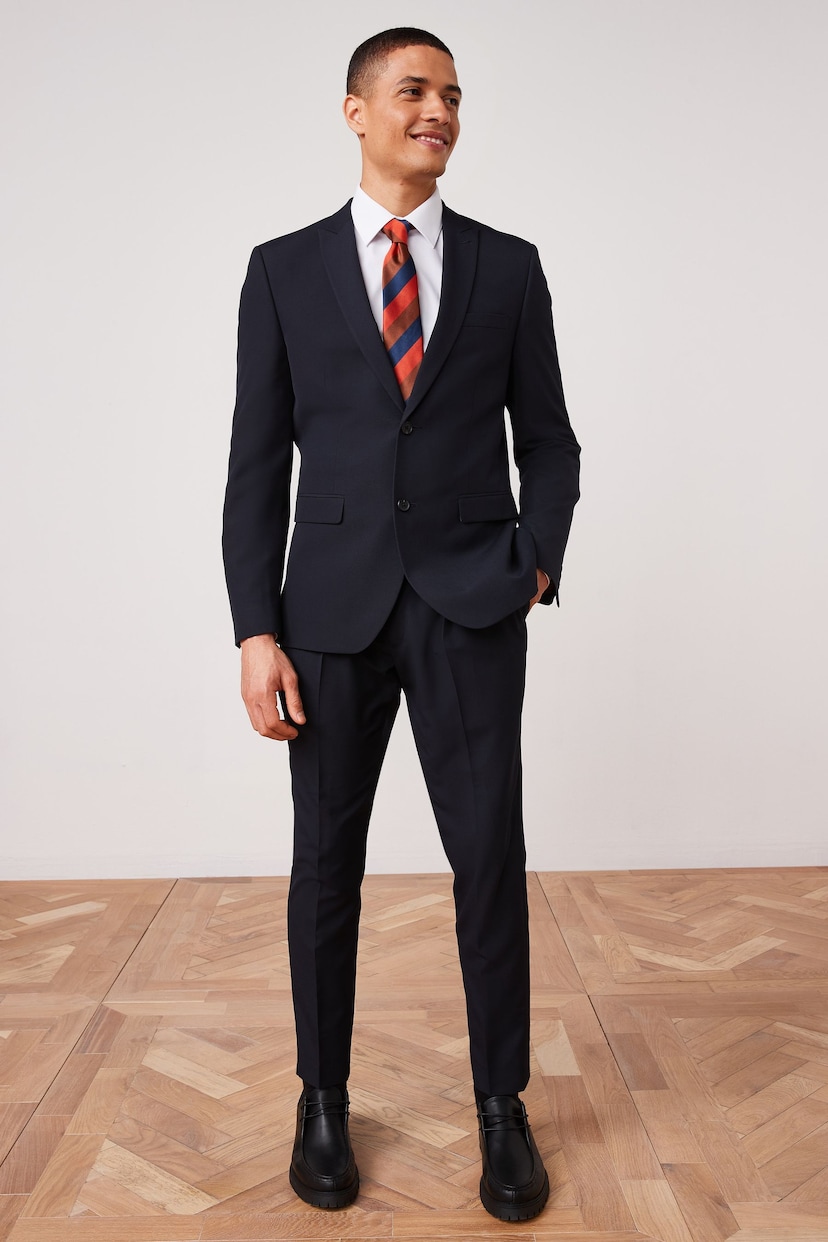 Navy Blue Slim Fit Two Button Suit Jacket - Image 3 of 10