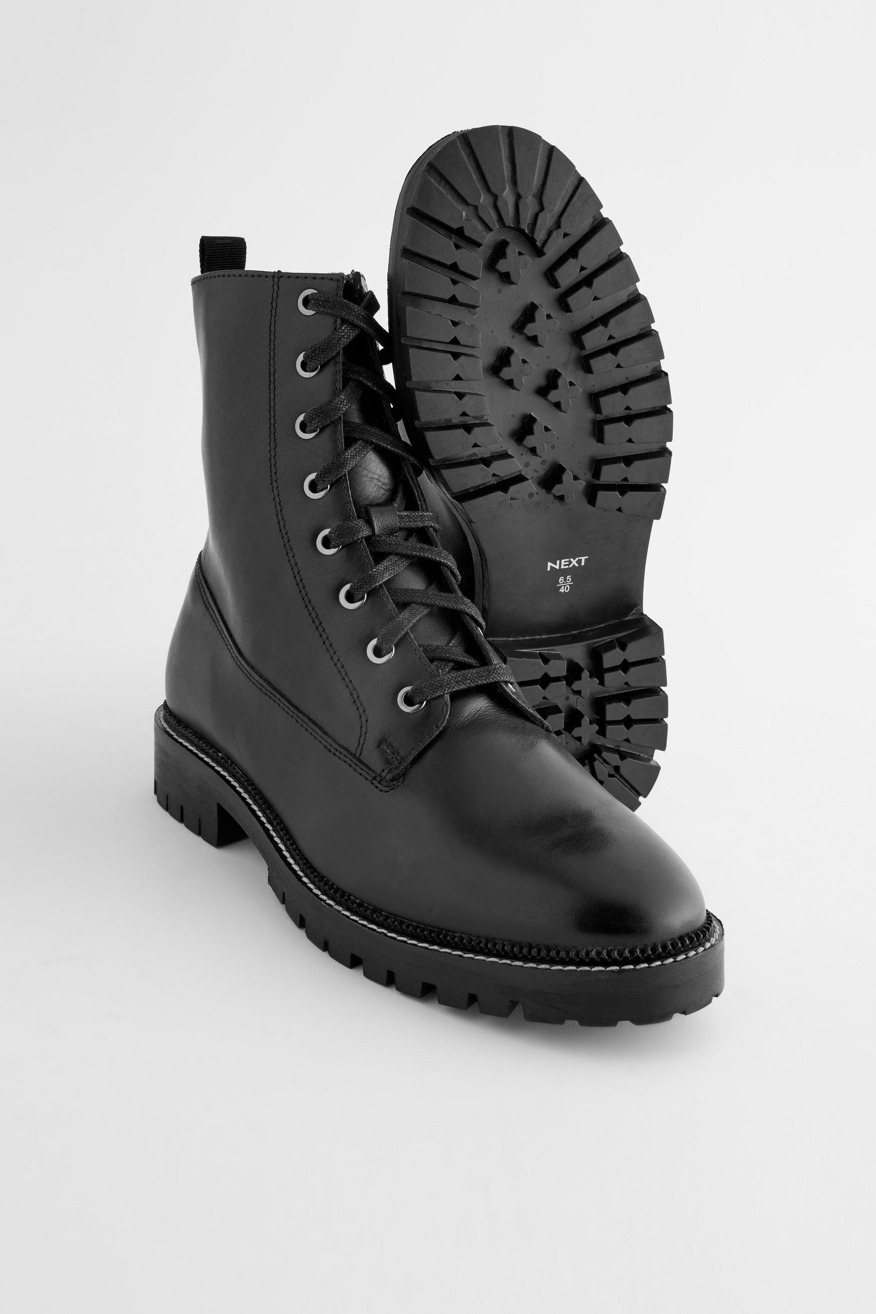 Black leather 2025 lace up boots