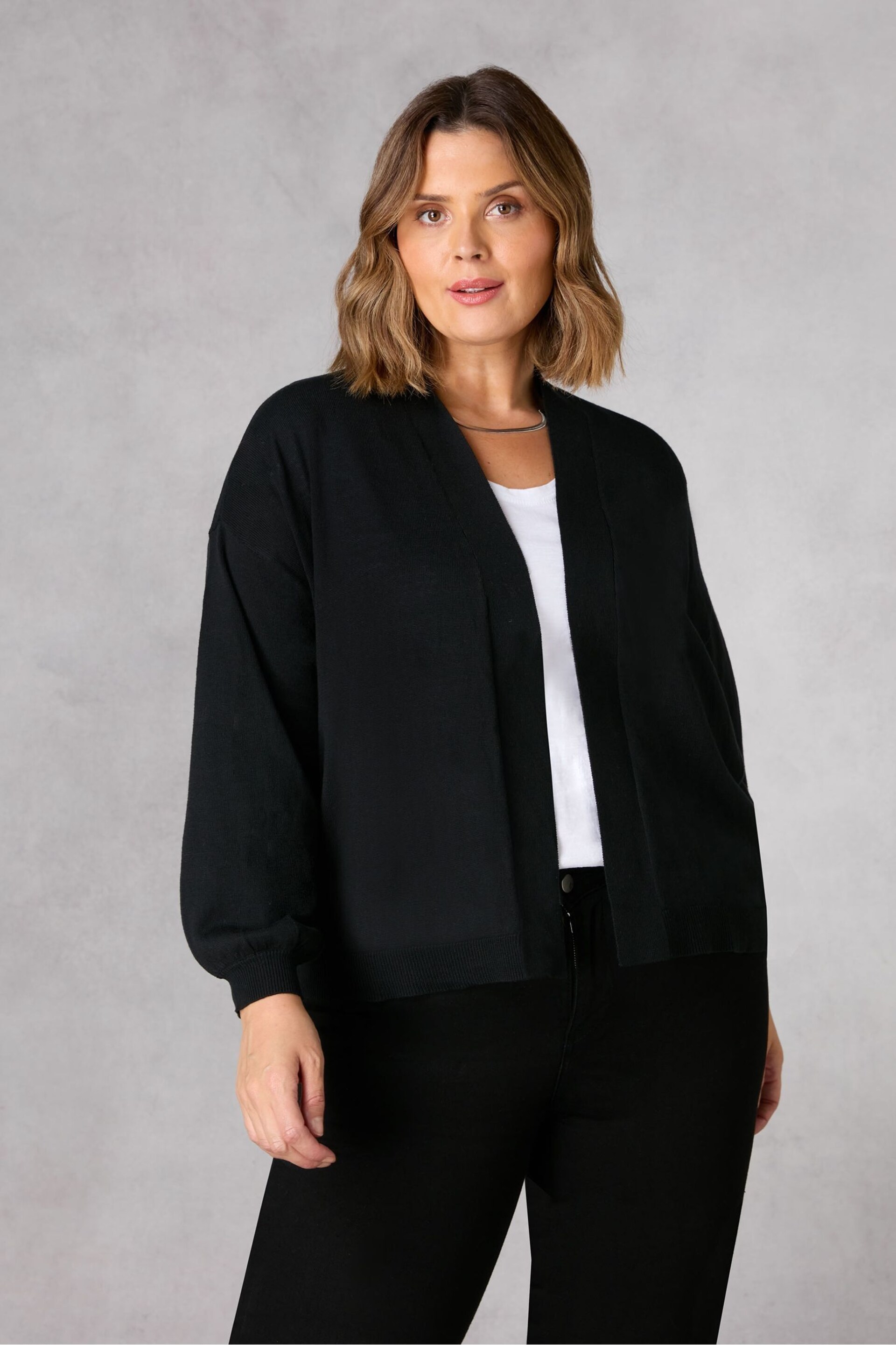 Live Unlimited Curve Fine Knit Short Black Cardigan - Image 1 of 4