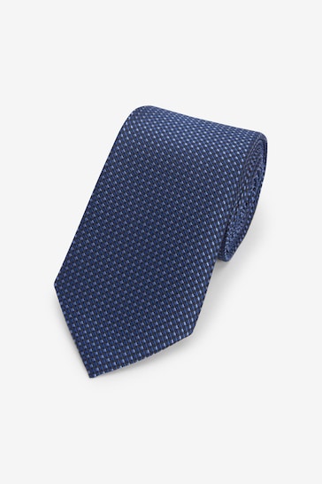 Navy Blue Textured Tie With Tie Clip 2 Pack