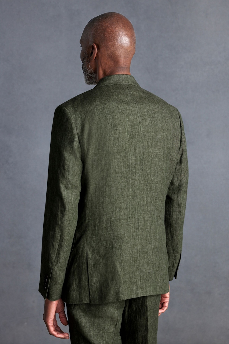 Olive Green Slim Fit Signature Leomaster Linen Suit: Jacket - Image 3 of 11