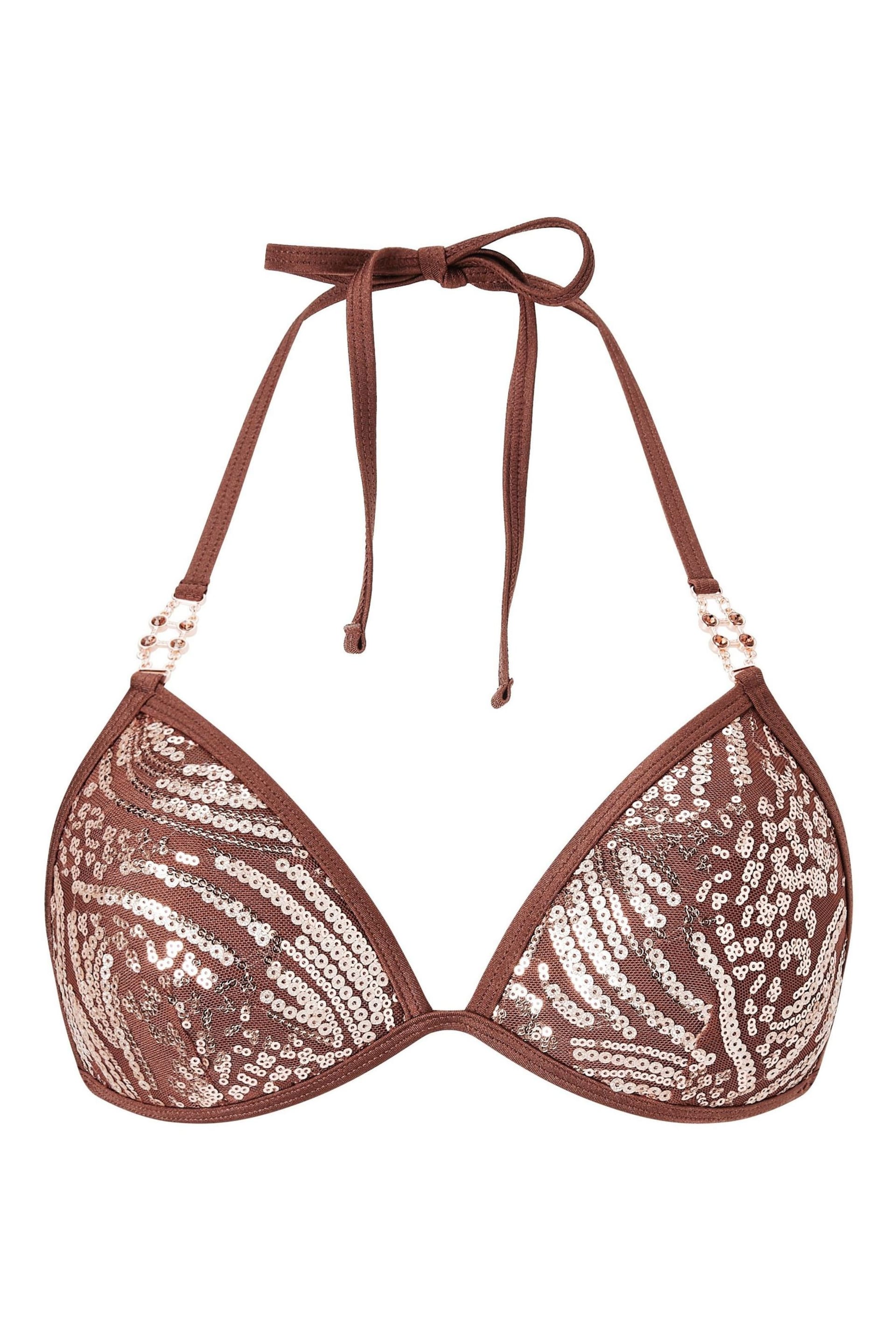 Ann Summers Brown Sultry Heat Sequin Triangle Bikini Top - Image 5 of 5