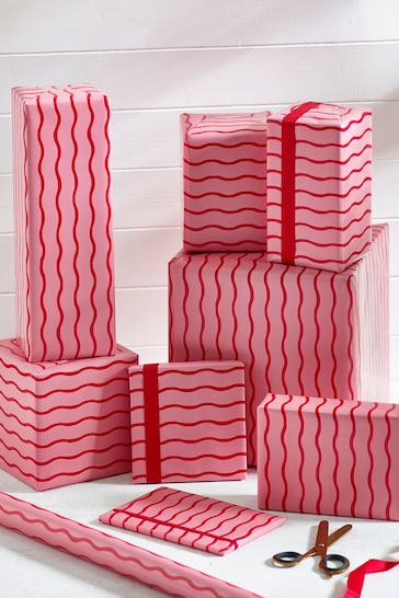 Pink Wavy Striped 10 Metre Wrapping Paper