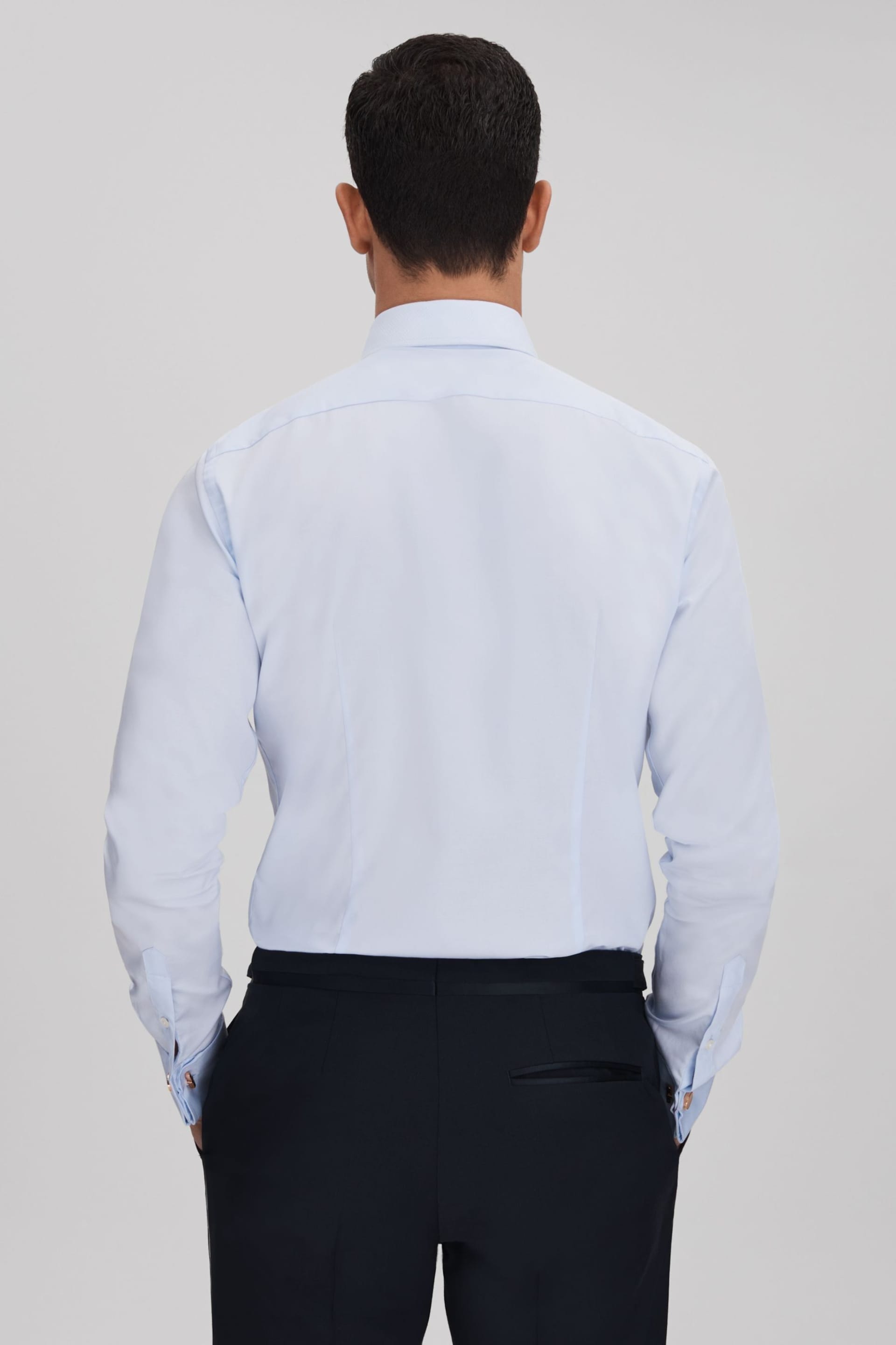 Reiss Soft Blue Marcel - Double Cuff Slim Fit Double Cuff Dinner Shirt - Image 6 of 8