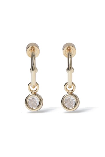 Aela Gold Tone Diamond Simulant Hoops Drop Earrings