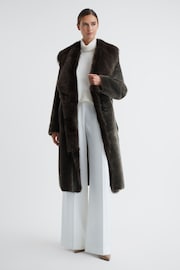 Reiss Brown Dahlia Reversible Longline Leather Shearling Coat - Image 1 of 7