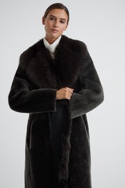 Reiss Brown Dahlia Reversible Longline Leather Shearling Coat - Image 6 of 7