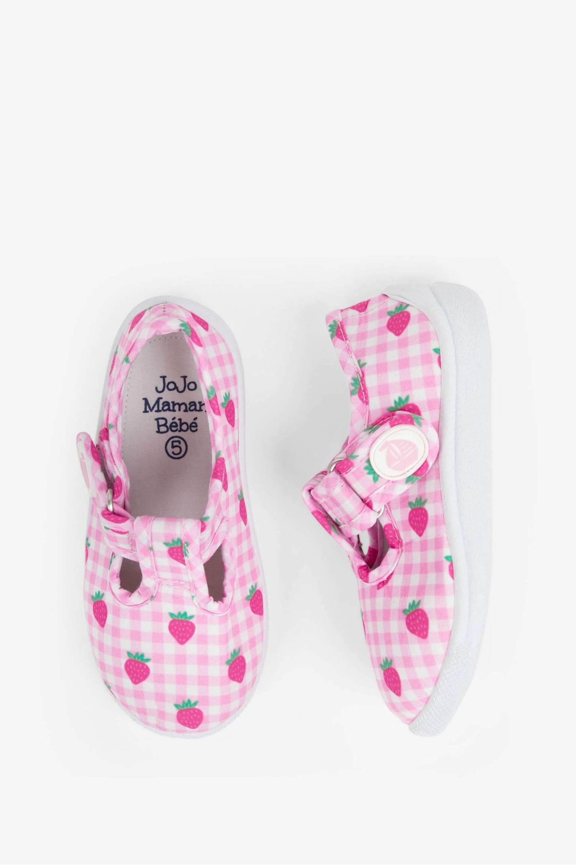 JoJo Maman Bébé Pink Girls' Strawberry Canvas Summer Shoes - Image 3 of 3