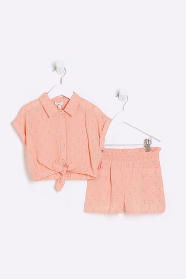 River Island Pink Mini Girls Linen Tie Front Set