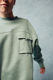 Sage Green Utility Crew Neck Sweat Top (3-16yrs) - Image 4 of 8