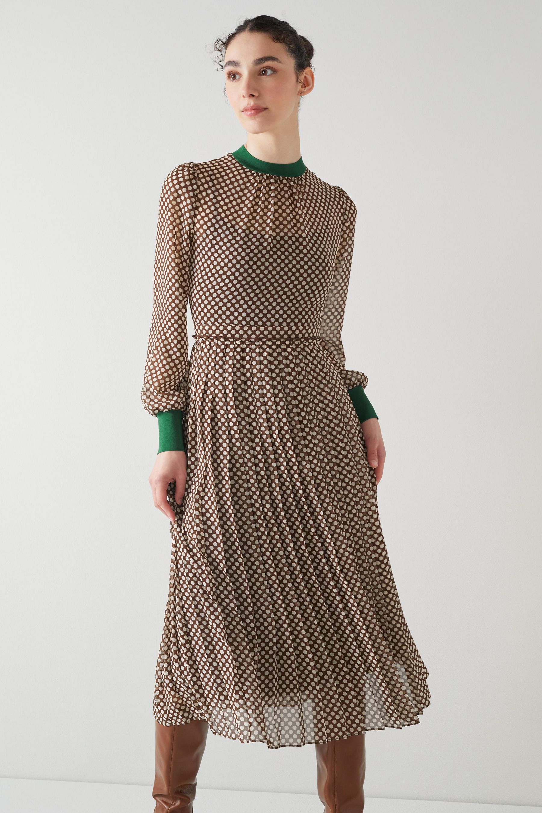 Buy LK Bennett Marianne Graphic Spot Print Brown and Cream Midi Dress from Next Luxembourg