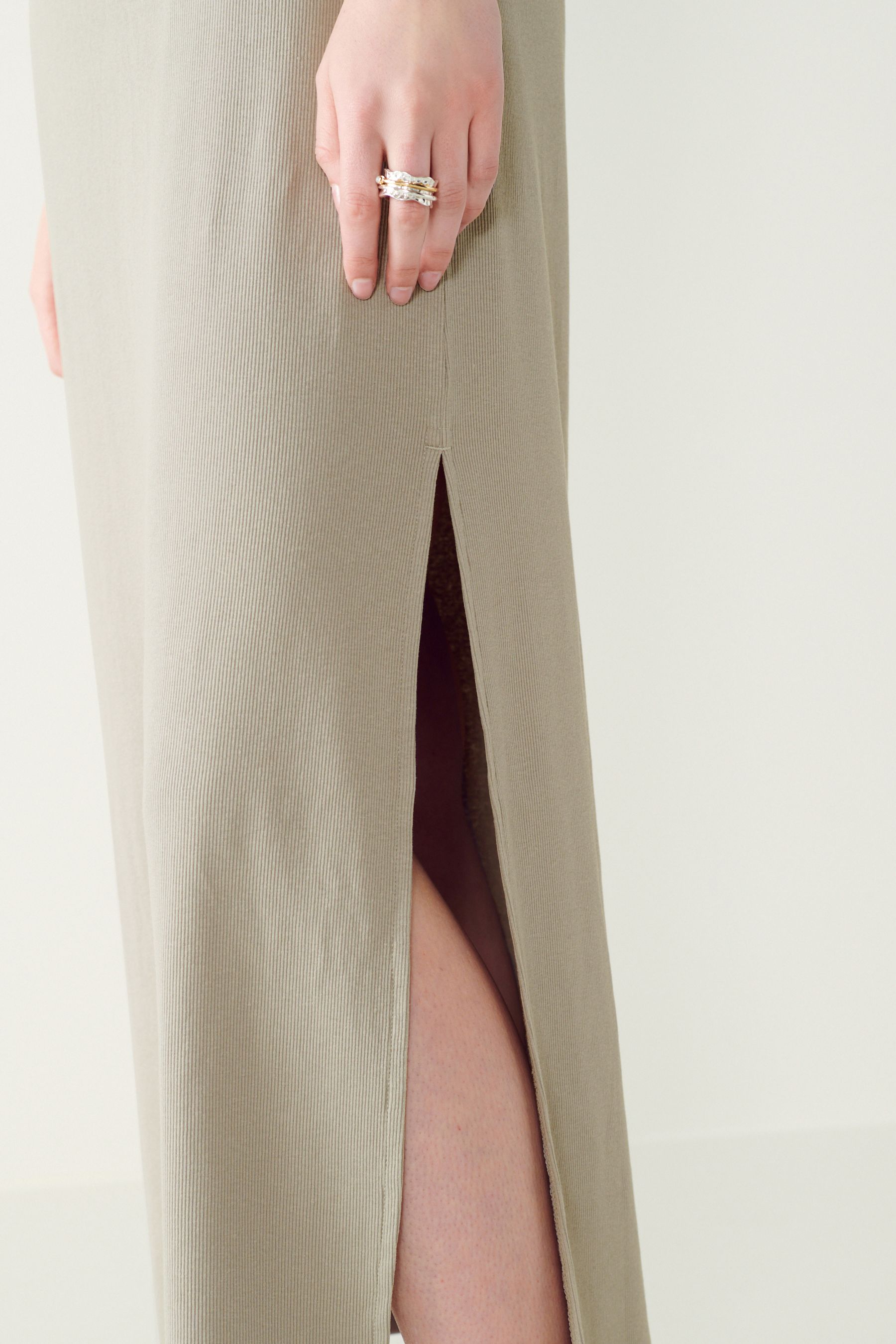 Buy Stone Grey Ribbed T Shirt Style Column Maxi Dress With Slit Detail from the Next UK online shop
