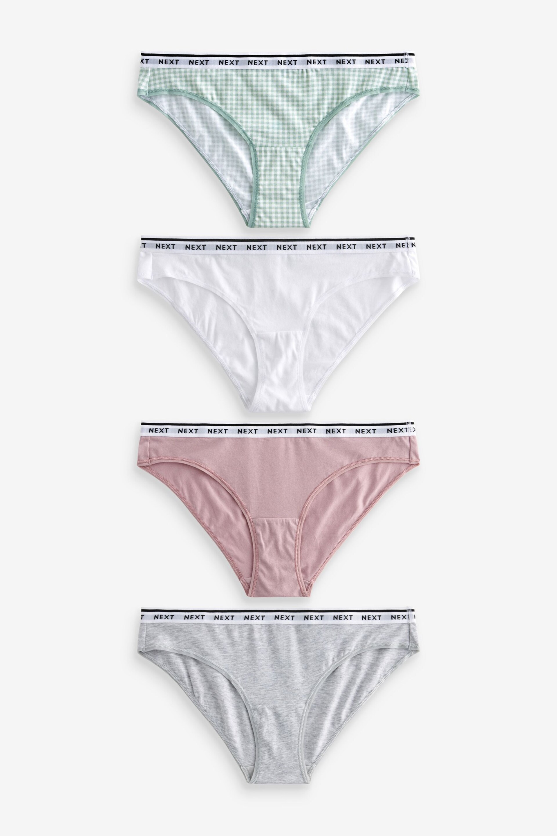 White/Grey/Pink/Light Green Bikini Cotton Rich Logo Knickers 4 Pack - Image 1 of 10