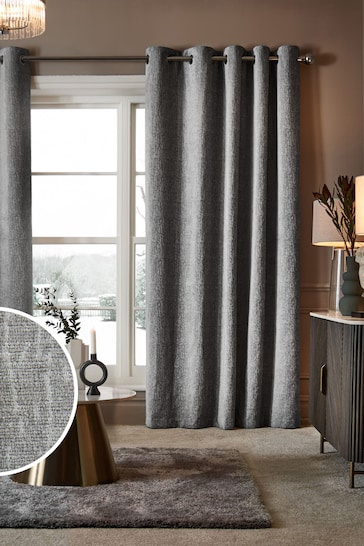 Silver Grey Next Heavyweight Chenille Eyelet Super Thermal Curtains