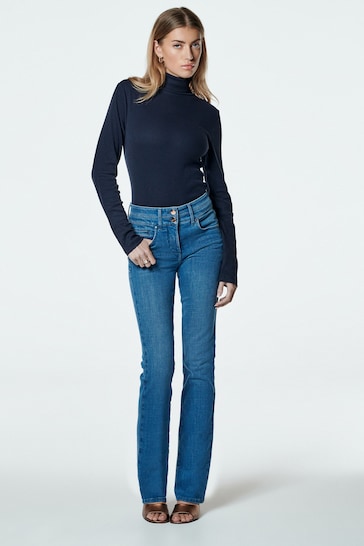 Navy Long Sleeve Ribbed Roll Neck Top