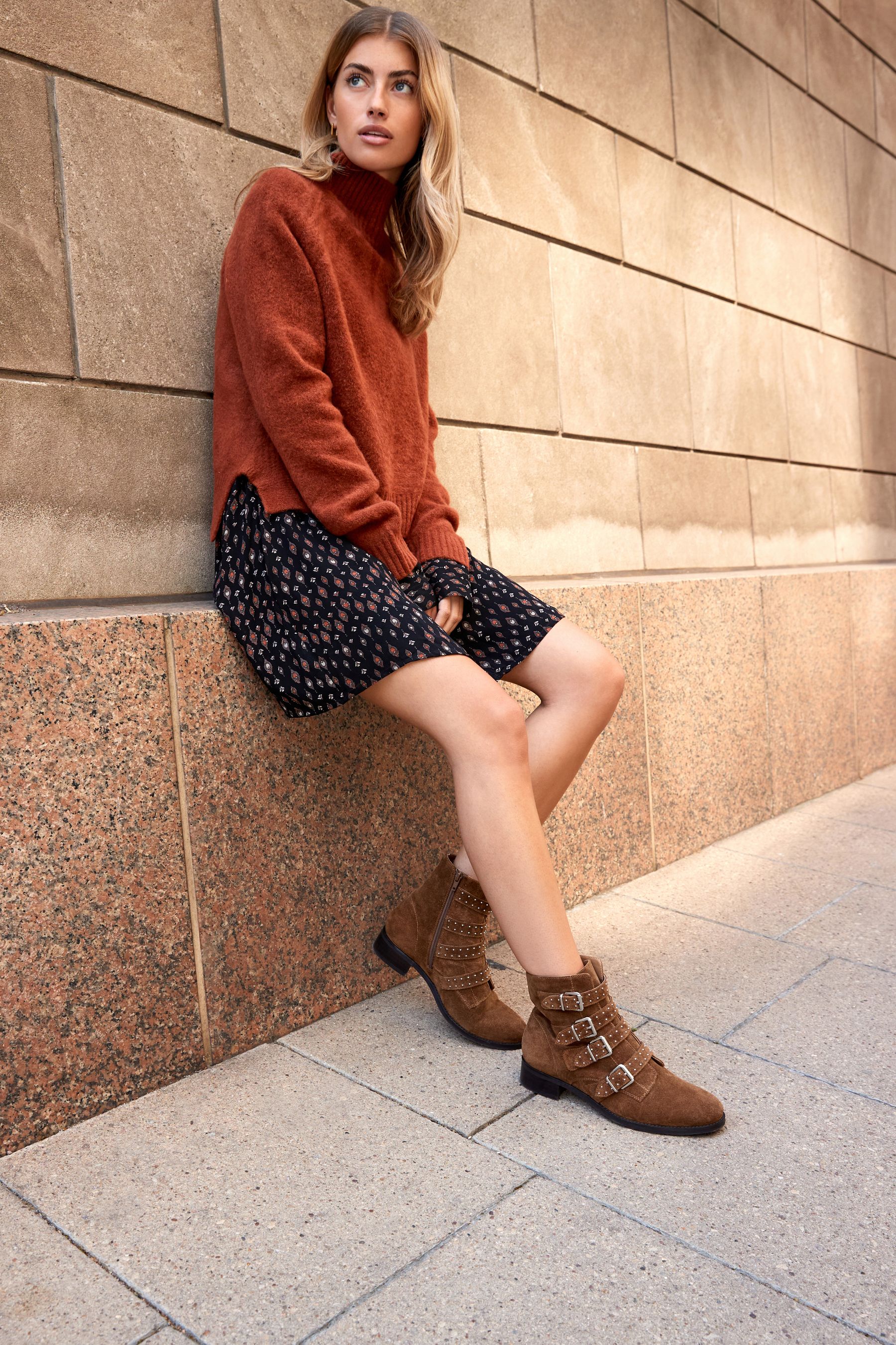 Tan leather biker boots top