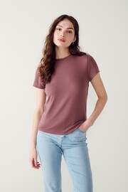 Rose Pink Soft Touch Ribbed Short Sleeve T-Shirt with TENCEL™ Lyocell - Image 3 of 7