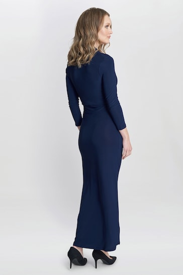 Gina Bacconi Blue Hilary Jersey Wrap Maxi Dress