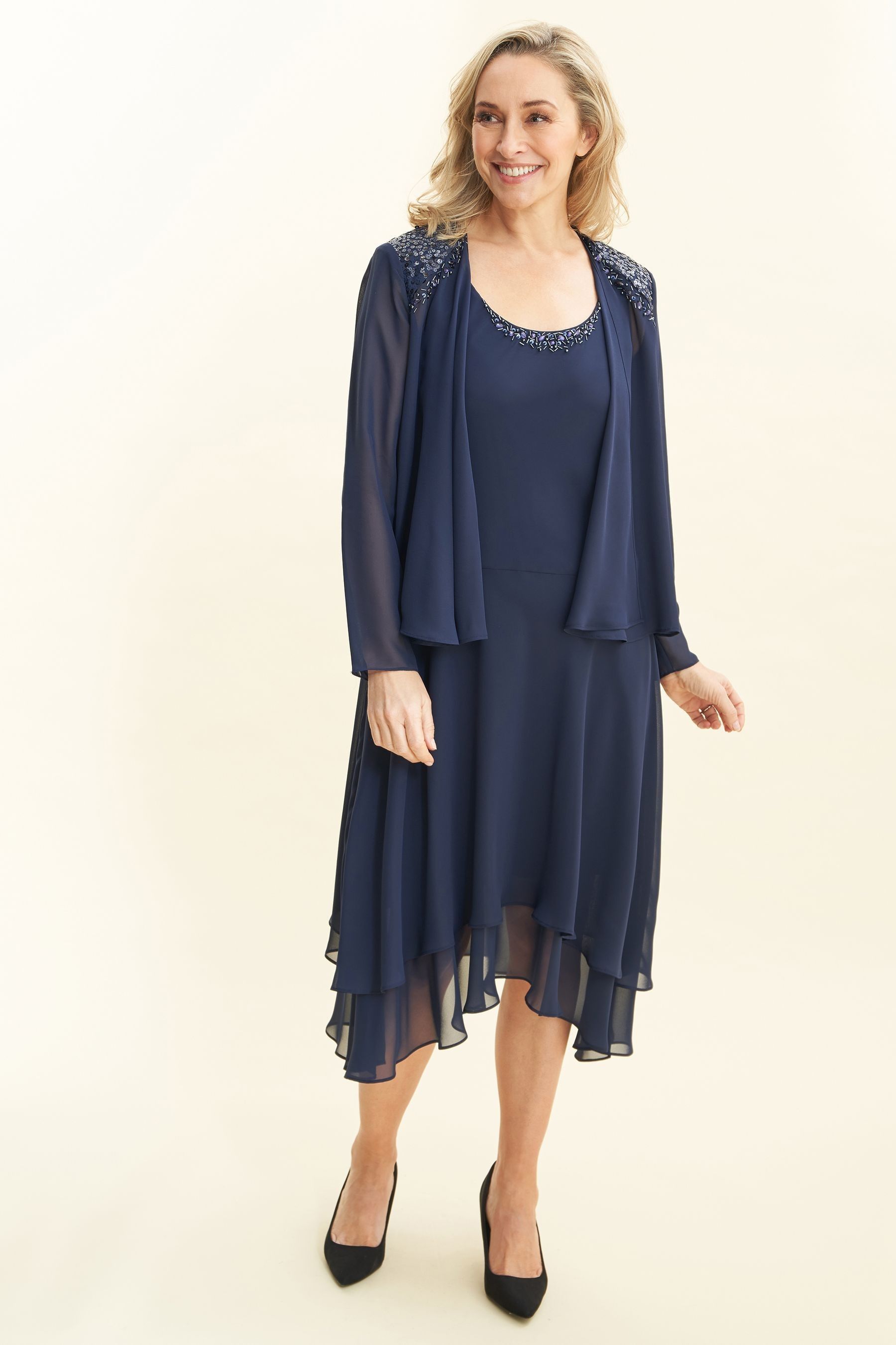 Buy Gina Bacconi Blue Lilibeth Sequin Beaded Shoulder Jacket Dress