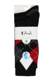 Pringle Black Traditional Argyle 3 Pack Pattern Socks - Image 3 of 5