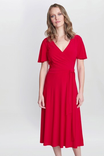 Gina Bacconi Red Donna Jersey Dress With Tie Belt