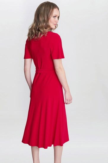 Gina Bacconi Red Donna Jersey Dress With Tie Belt