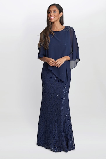 Gina Bacconi Blue Ginger Sequin Lace Dress With Chiffon Dress