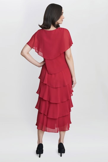 Gina Bacconi Rebecca Midi Tiered Dress With Shoulder Trim