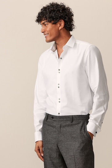 White Regular Fit Trimmed Formal Shirt