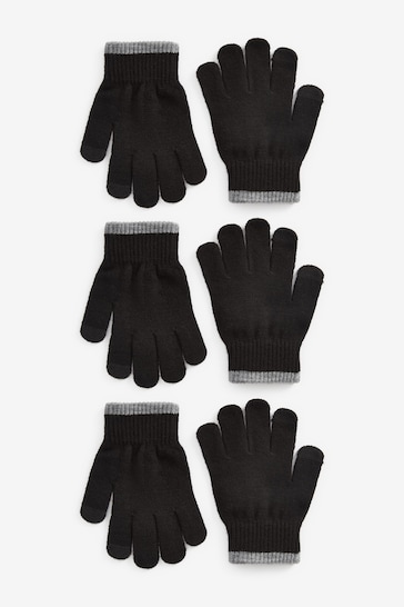Black 3 Pack Touch Tip Magic Gloves (3-16yrs)