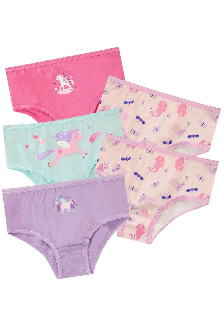 Harry Bear Pink Girls Unicorn 100% Cotton Underwears 5 Pack - Image 1 of 5