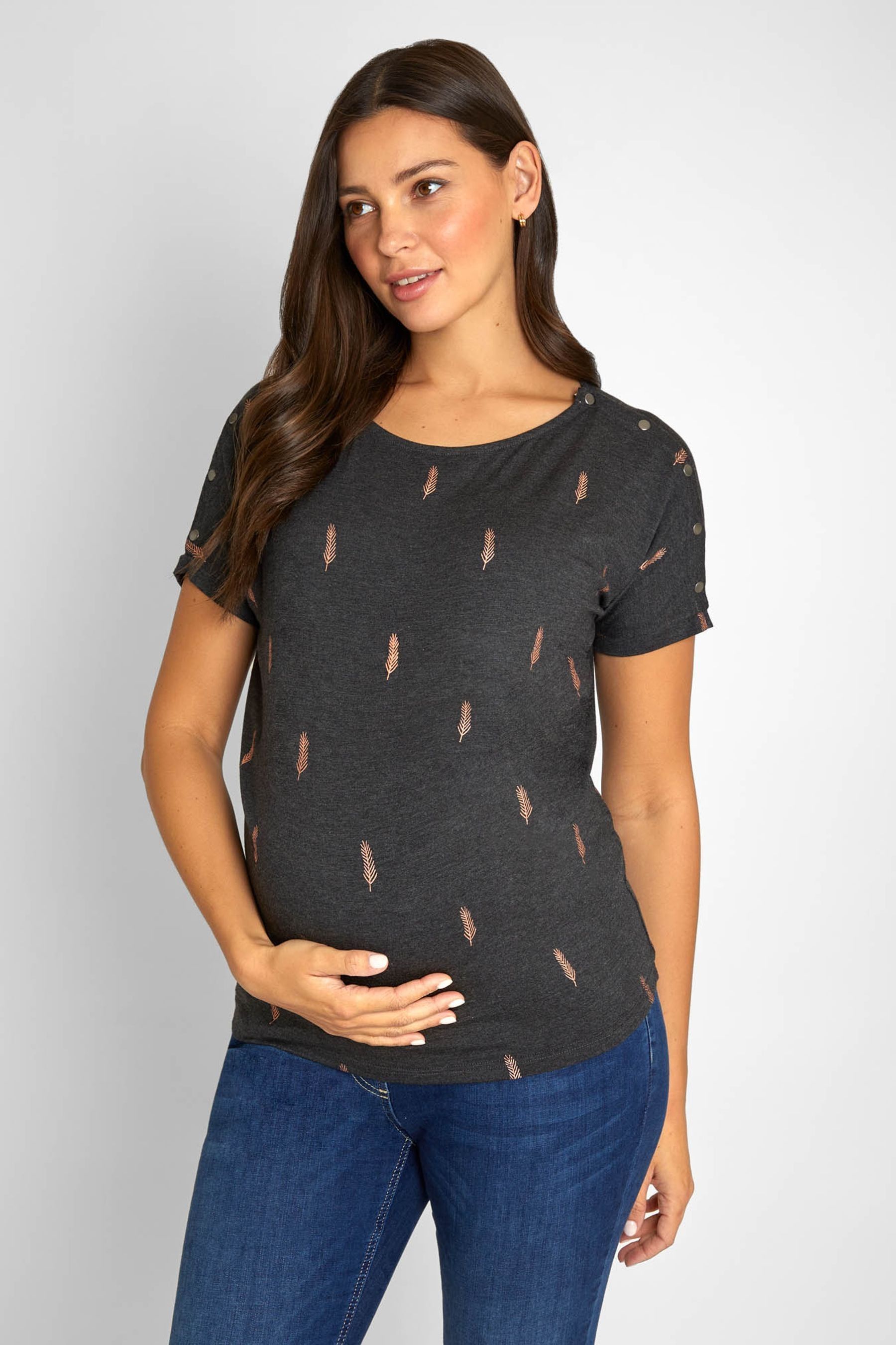 JoJo Maman B b Marl Grey Foil Print Maternity Nursing Top