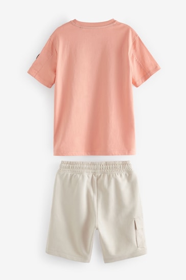 Coral/Stone Utility T-Shirt and Shorts Set (3-16yrs)