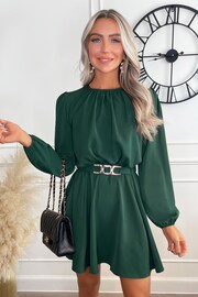 AX Paris Green Long Sleeve Belted Skater Dress - Image 3 of 3