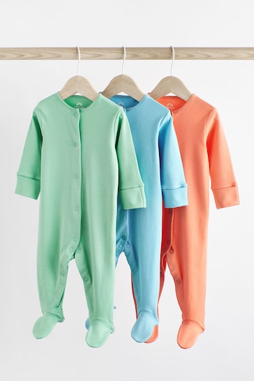 Green/Blue/Orange Baby Cotton Sleepsuits 3 Pack (0-3yrs)