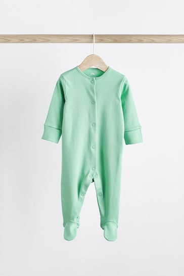 Green/Blue/Orange Baby Cotton Sleepsuits 3 Pack (0-3yrs)